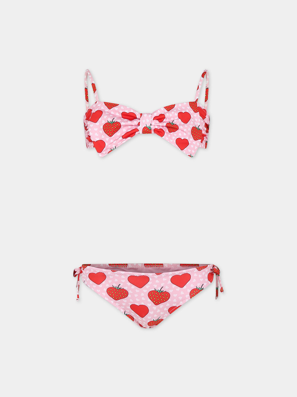 Bikini rosa per bambina con fragole e cuori